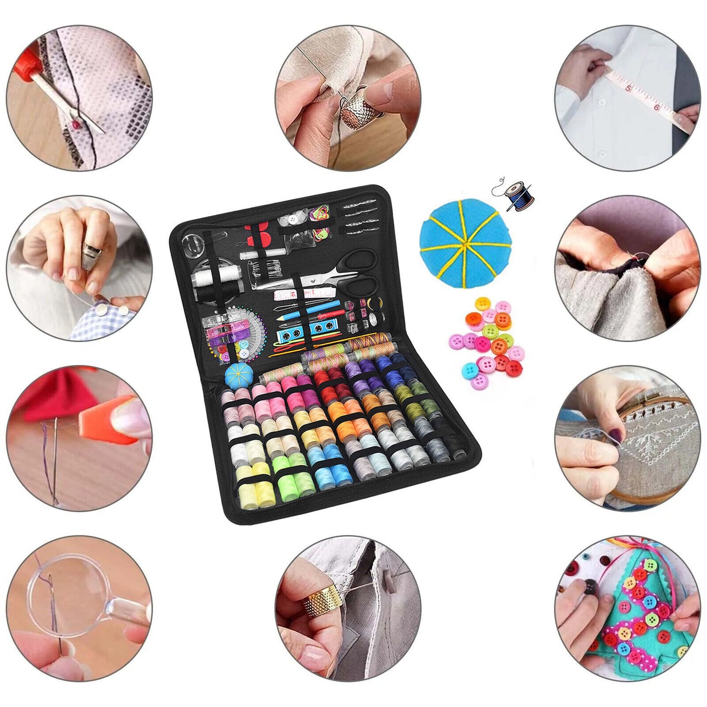 230Pc Large Portable Sewing Kit Home Travel Case Needles Thread Scissors Set Box