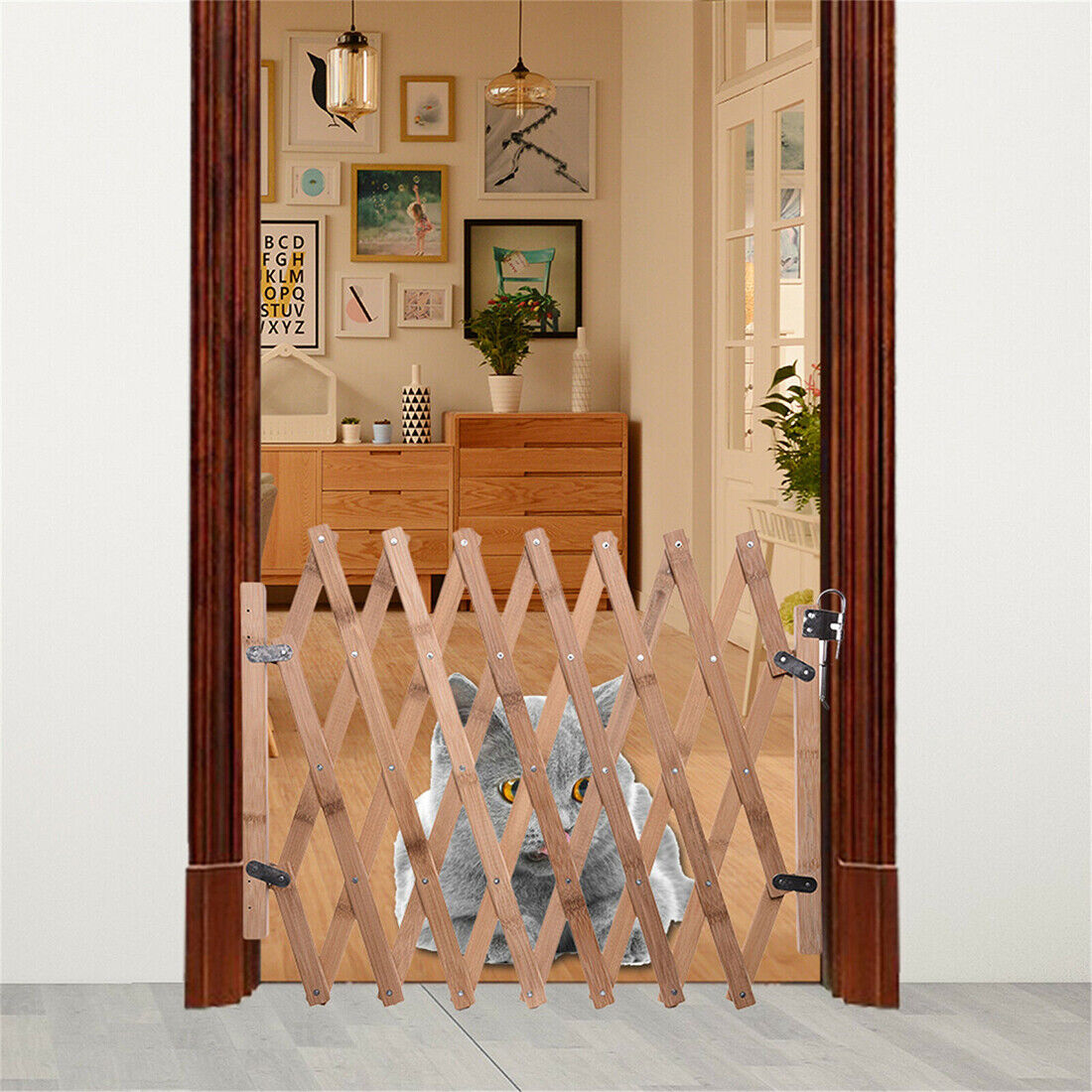 Baby Safety Fence Expanding Portable Wooden Pet Dog Freestanding Trellis Gate UK