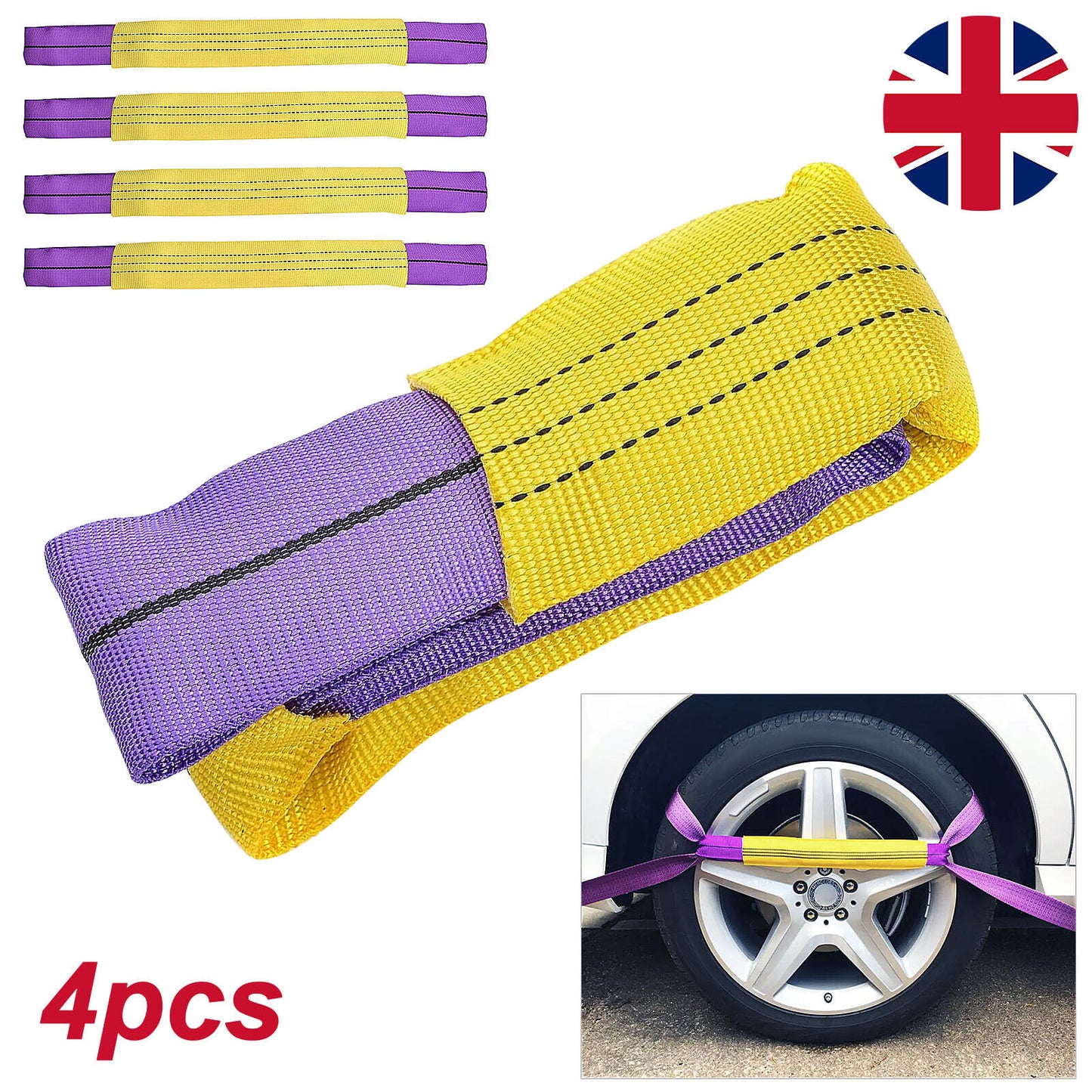 4pcs Truck Car Tire Wheel Link Straps Trailer Recovery Ratchet Tie Down Straps