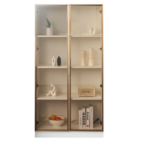 LED Display Cabinet, Clear Display Case For Figures, Storage Shelves With Tempered Glass Door, Storage Cabinet Floor Standing Transparent Showcase 160x80x40 Cm White