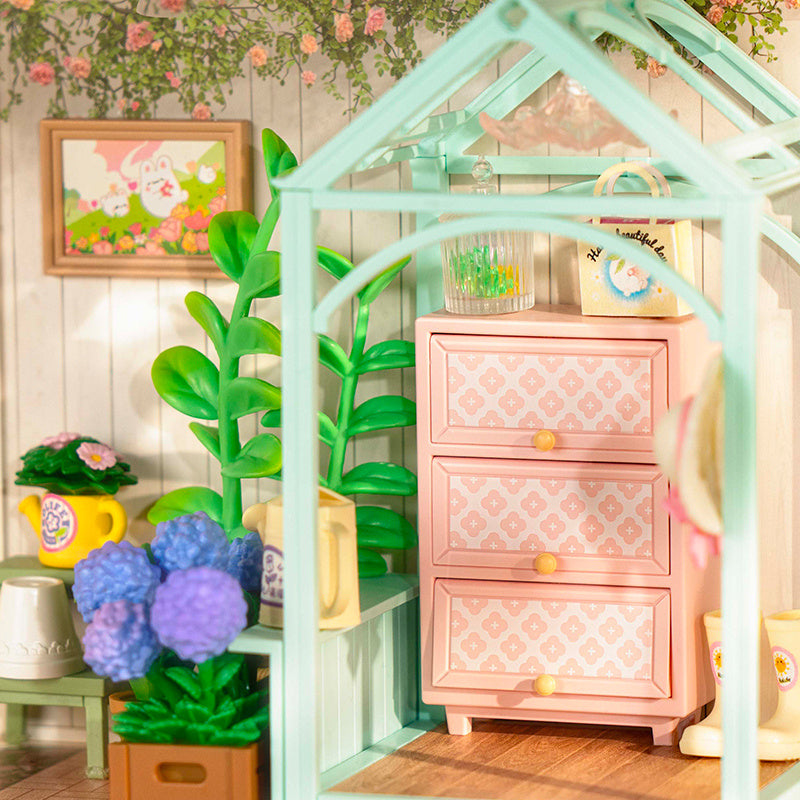 ROBOTIME DIY Miniature House Kit Dollhouse Model Building Craft Kit Birthday Creative Gifts For Adults Kids Girls Boys Blooming Tea Garden