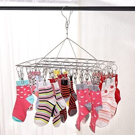 36 Thickened Clip Underwear Sock Hanger Laundry Airer Dryer Rack StainlessSteel
