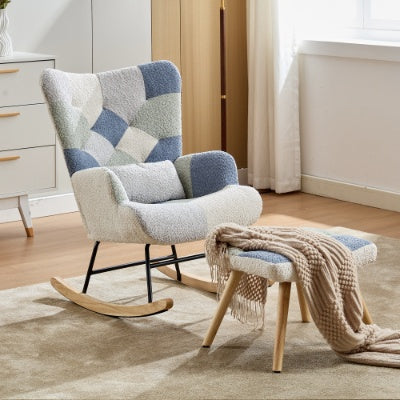 Rocking Chairs For Adults, Tteddy Rocking Chair Relaxing Recliner Chair With Solid Wood Legs High Back Lounge Chairs For Balcony Living Room Bedroom