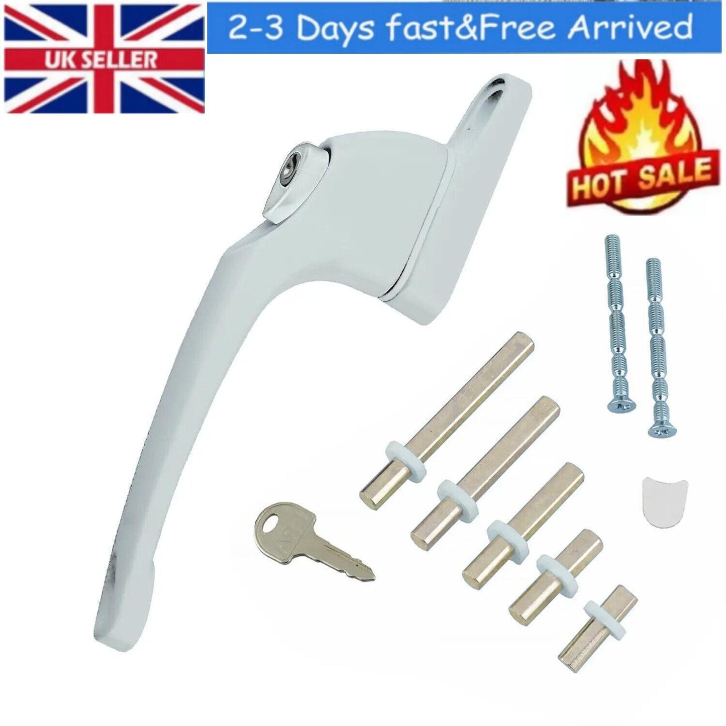 5 Cylinder UPVC Universal Window Handle Straight Lock Espag Double Glazing White