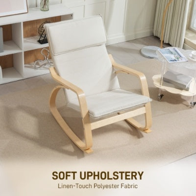 HOMCOM Comfortable Relax Rocking Chair, Upholstered Lounge Chair Recliner With High Back And Headrest For Living Room, Bedroom, Cream White