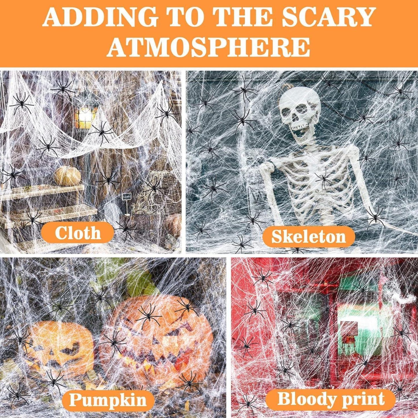 Extra Large Stretchable Spider Web For Indoor & Outdoor Spooky Party Decoration