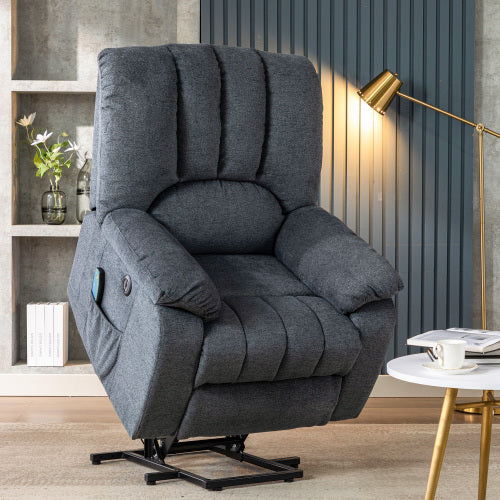 Electric Power Lift Recliner Chair Sofa With Massage And Heat For Elderly 2 Side Pockets USB Ports Single Recliner Chairs For Living Room Overstuffed Fabric Reclining