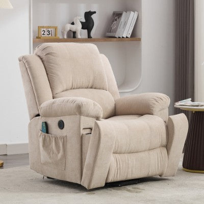 Power Massage Lift Recliner Chair With Heat & Vibration For Elderly, Heavy Duty And Safety Motion Reclining Mechanism Fabric Sofa With Storage Pockets, Cup Holders