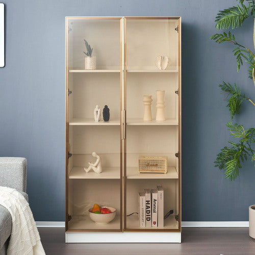 LED Display Cabinet, Clear Display Case For Figures, Storage Shelves With Tempered Glass Door, Storage Cabinet Floor Standing Transparent Showcase 160x80x40 Cm White